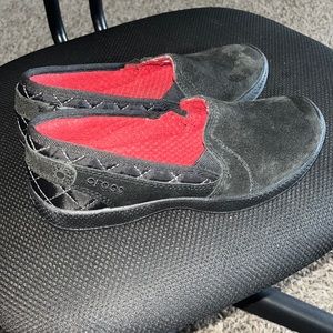 Crocs Shoes Womens W6 Anyweather Slip On Loafers 12410 Black Suede Toe Flat